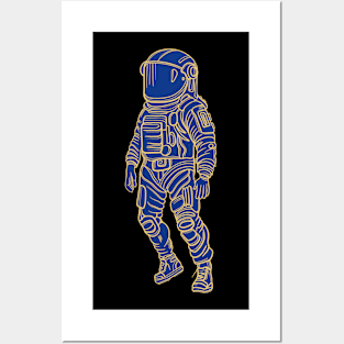 Astronaut drawing - yellow lines with blue background Posters and Art